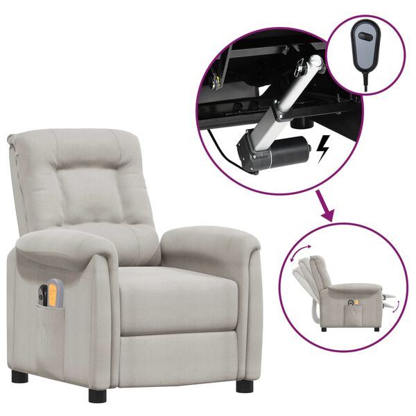 vidaXL Електрически масажен стол светлосив микрофибърен плат