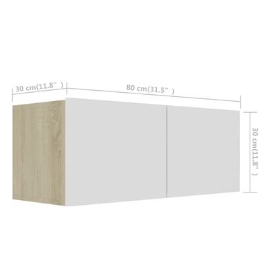 vidaXL ТВ шкаф, бяло и дъб сонома, 80x30x30 см, ПДЧ