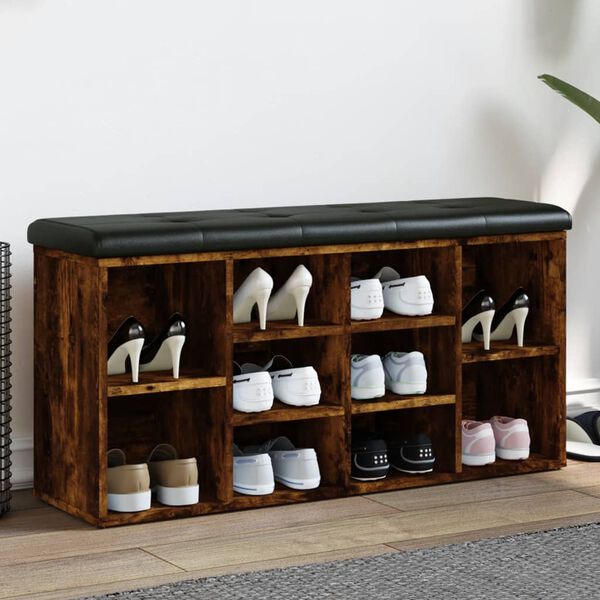 vidaXL Пейка за обувки, опушен дъб, 102x32x50 см, инженерно дърво