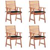 vidaXL Градински трапезни столове, 4 бр, с възглавници, акация масив