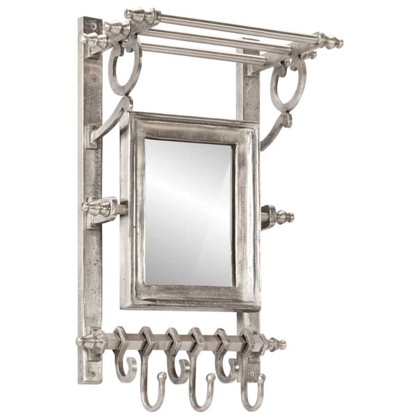 vidaXL Поставка за багаж със закачалки, за стенен монтаж, алуминий