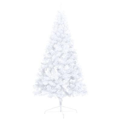 vidaXL Изкуствена светеща половин коледна елха със стойка бяла 120 см