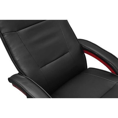 vidaXL Масажен стол с табуретка, черен, изкуствена кожа