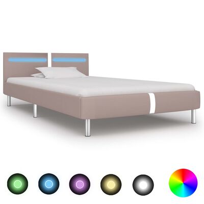 vidaXL Рамка за легло с LED, капучино, изкуствена кожа, 90x200 cм
