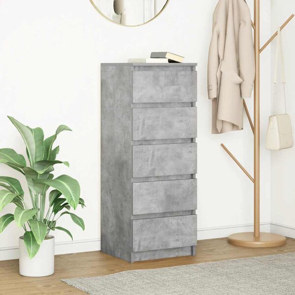 vidaXL Бюфет с чекмеджета, бетонно сив, 37,5x35x99 см, инженерно дърво