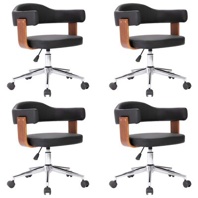 vidaXL Въртящи 4 бр трапезни стола черни огънато дърво/изкуствена кожа