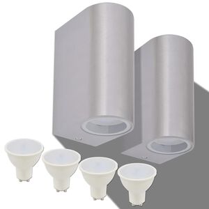 vidaXL Външни LED прожектори за стена, обли, 2 бр