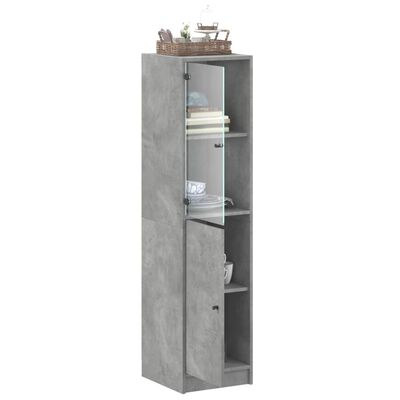 vidaXL Висок шкаф със стъклени врата, бетонно сив, 35x37x142 см