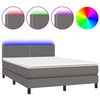 vidaXL Боксспринг легло с матрак и LED сиво 140x200 см изкуствена кожа