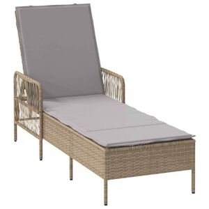 vidaXL Шезлонг Бежов и Светло Сив 200 x 55 x 92 см полиратан