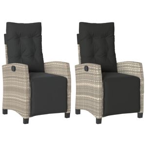 vidaXL Накланящи градински столове с подложка 2 бр светлосив полиратан