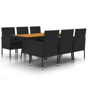 vidaXL Градински трапезен комплект, 7 части, полиратан, черен