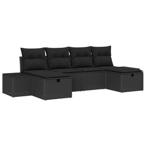 vidaXL Градински Софа Комплект с възглавница 6 pcs Черно полиратан