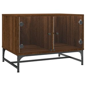 vidaXL Маса за кафе със стъклени врати, кафяв дъб, 68,5x50x50 см