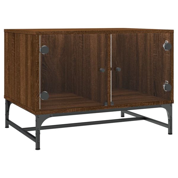 vidaXL Маса за кафе със стъклени врати, кафяв дъб, 68,5x50x50 см
