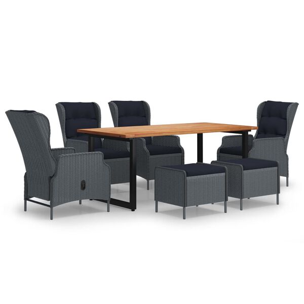 vidaXL Градински трапезен комплект, 7 части, полиратан, тъмносив