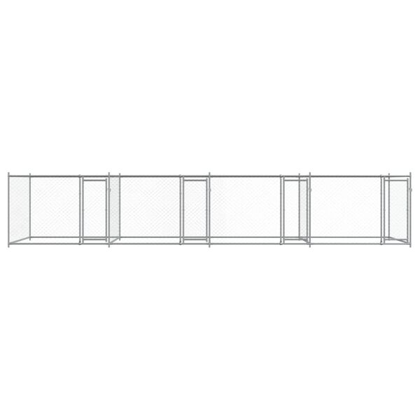 vidaXL Кучешка клетка с врати сива 8x2x1,5 м поцинкована стомана