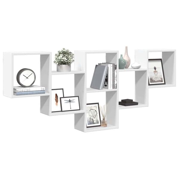 vidaXL Стенен рафт, бял, 159x18x66 см, инженерно дърво