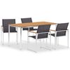 vidaXL Градински трапезен комплект 5 части тиково дърво масив и инокс