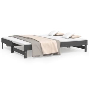 vidaXL Разтегателно дневно легло, сиво, 2x(100x200) см, бор масив