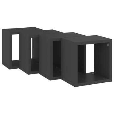 vidaXL Стенни кубични рафтове, 4 бр, сиви, 22x15x22 см