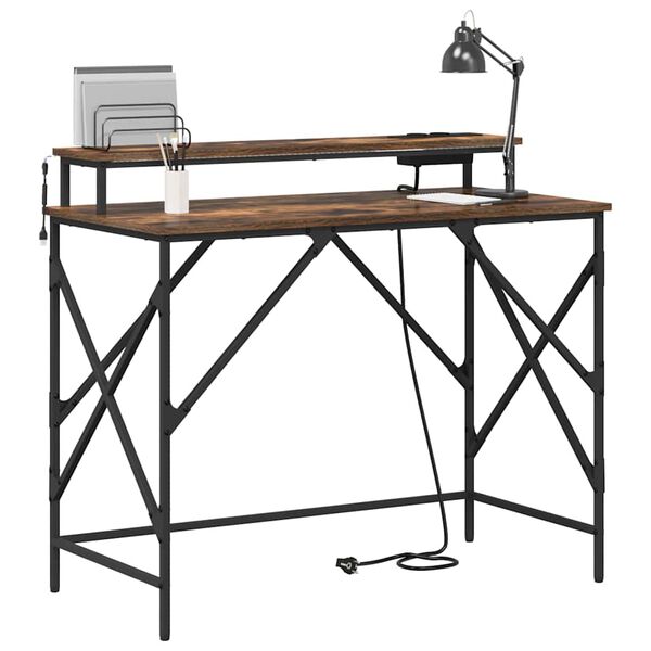 vidaXL Бюро с рафт Димян дъб 100 x 50 x 86,5 см Инженерно дърво