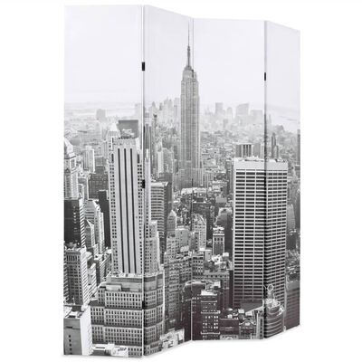 vidaXL Сгъваем параван за стая, 160x170 см, дневен Ню Йорк, черно-бял