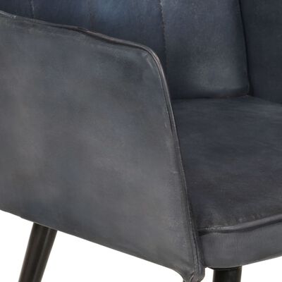 vidaXL Wingback стол с табуретка, сив, естествена кожа