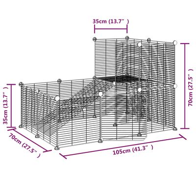 vidaXL Клетка за животни с врата, 20 панела, черна, 35x35 см, стомана