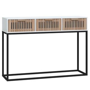 vidaXL Конзолна маса, бяла, 105x30x75 см, инженерно дърво и желязо