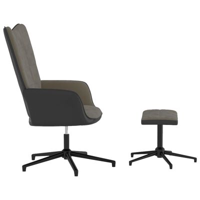 vidaXL Релаксиращ стол с табуретка, тъмносив, кадифе и PVC