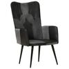 vidaXL Wingback стол, черно и сиво, естествена кожа