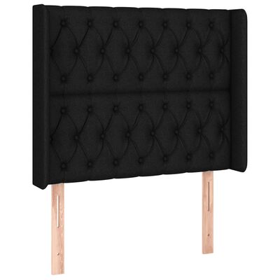 vidaXL LED горна табла за легло, черна, 103x16x118/128 см, плат