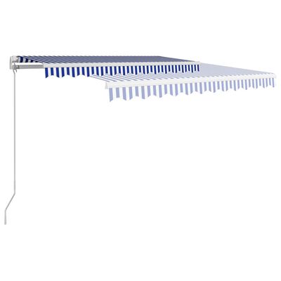 vidaXL Ръчно прибиращ се сенник, 300x250 см, синьо и бяло