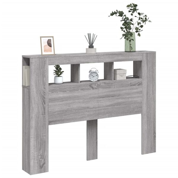 vidaXL LED горна табла, сив сонома, 140x18,5x103,5 см, инженерно дърво