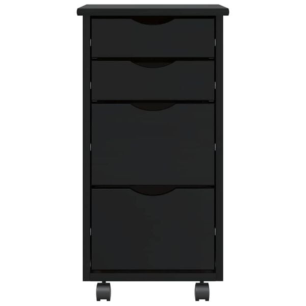 vidaXL Подвижен шкаф с чекмеджета "MOSS" Черно масивно дърво бор