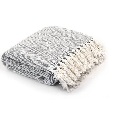 vidaXL Декоративно одеяло, памук, рибена кост, 160x210 см, сиво
