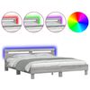 vidaXL Рамка за легло с табла и LED, сив сонома, 200x200 см