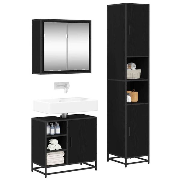 vidaXL Комплект мебели за баня с врата 3 pcs Черен дъб Инженерно дърво