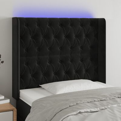 vidaXL LED горна табла за легло, черна, 103x16x118/128 см, кадифе