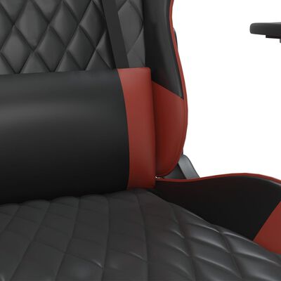 vidaXL Гейминг стол с опора, черно и виненочервено, изкуствена кожа