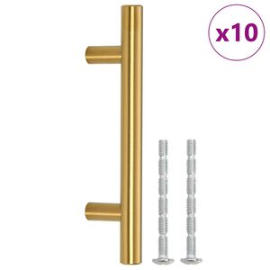 vidaXL Дръжки за шкафове, 10 бр, златисти, дупки в центъра 64 мм обща дължина 100 мм, неръждаема стомана