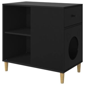 vidaXL Къща за котки Черно 72 x 42,5 x 70 см Инженерна дървесина