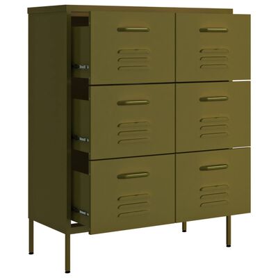 vidaXL Шкаф с чекмеджета, маслиненозелен, 80х35х101,5 см, стомана