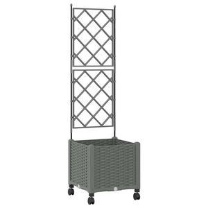 vidaXL Градински сандък с решетка и колела Светлосиво 40 x 40 x 149 см