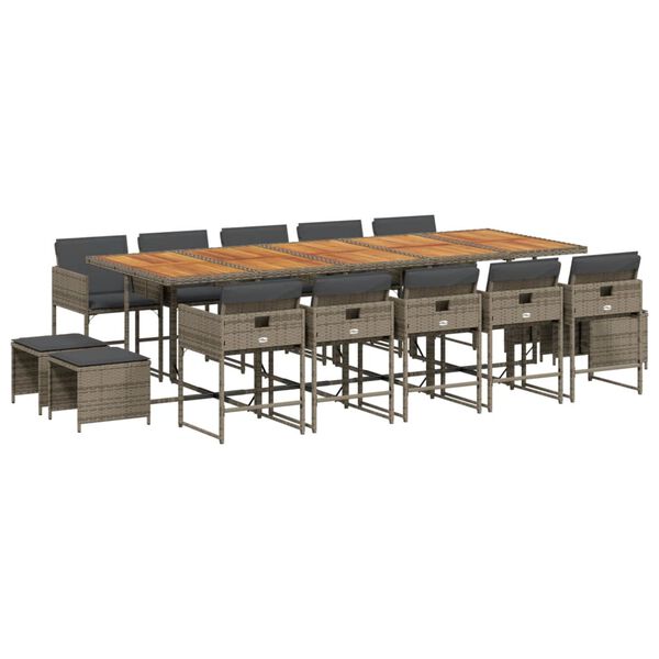 vidaXL Градински комплект с възглавници 15 части полиратан сив