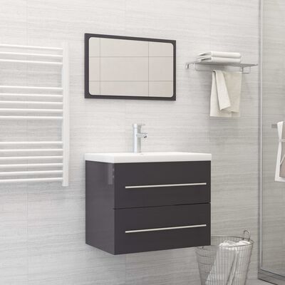 vidaXL Комплект мебели за баня от 2 части, сив гланц, инженерно дърво