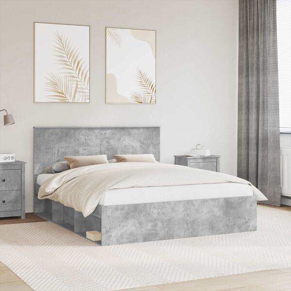 vidaXL Рамка за легло Бетон 160 x 200 cm Солидно борово дърво