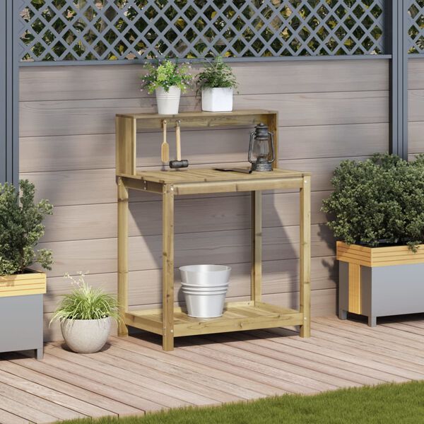 vidaXL Маса за разсаждане с рафтове, 82,5x50x109,5 см, импрегниран бор