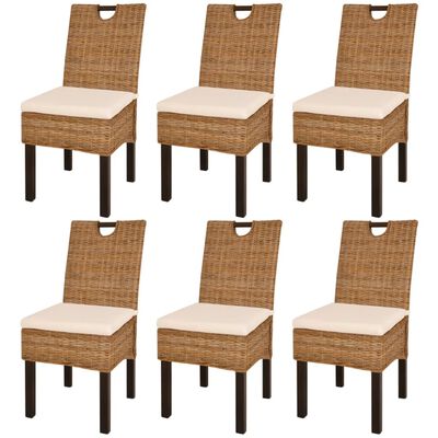 vidaXL Трапезни столове, 6 броя, кубу ратан, мангова дървесина